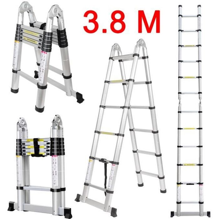 Échelle Télescopique Pliable en Aluminium FINETHER - EN131 Certifiée - 125 pi - 150 kg Capacité