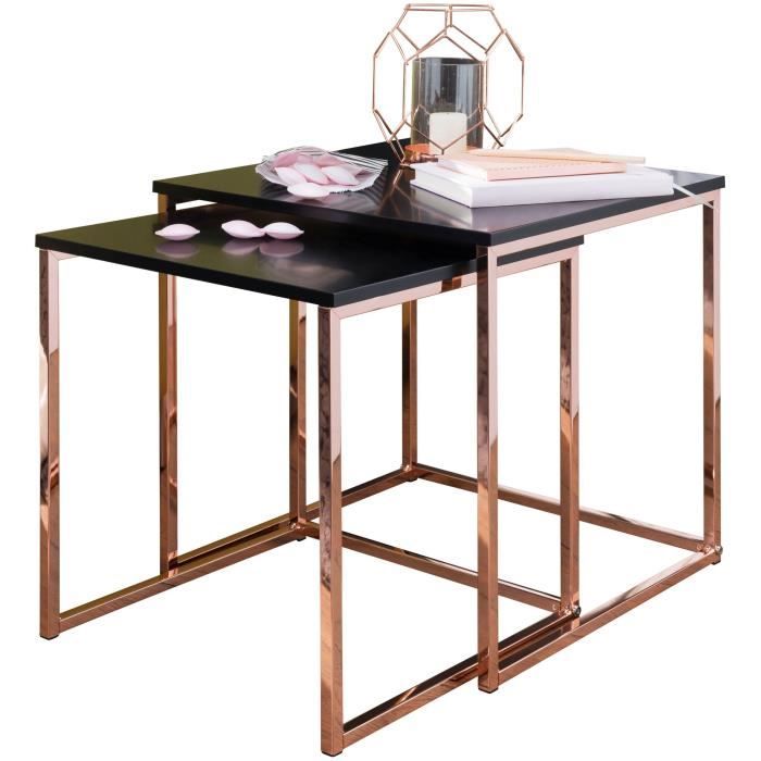 table gigogne - finebuy - bois / métal - design années 70 - noir / cuivre