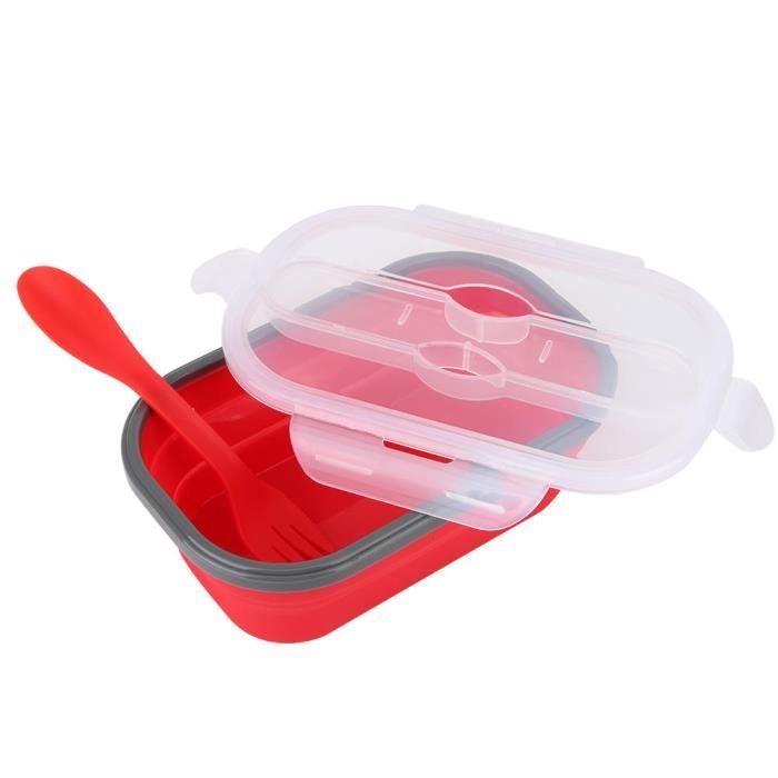 Boîte Repas Silicone Pliable 350ml Rectangle ANKROYU - Sans BPA, Micro-ondes/lave-vaisselle - Étanche, Empilable - Couleurs Rouge/vert