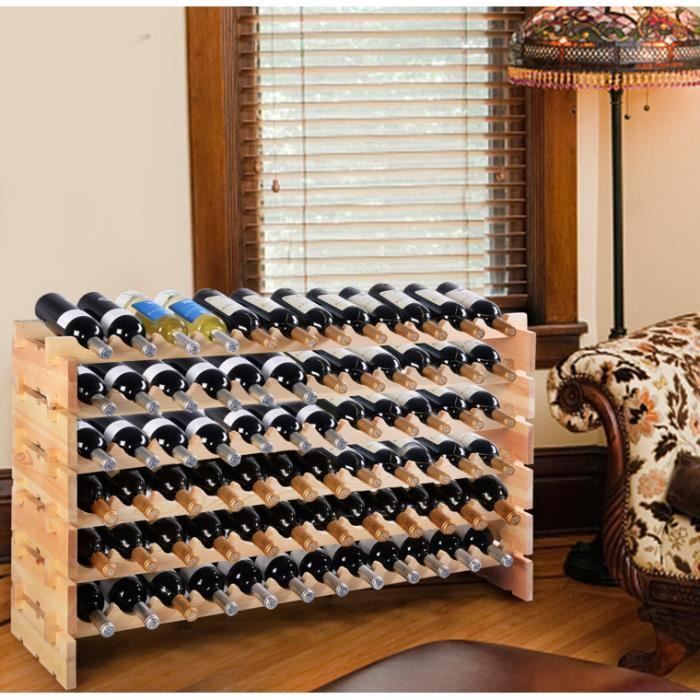 giantex casier à vin, étagère à bouteilles pour 72 bouteilles en bois de pin, porte-bouteilles modulable, 6 niveaux, 119 x29