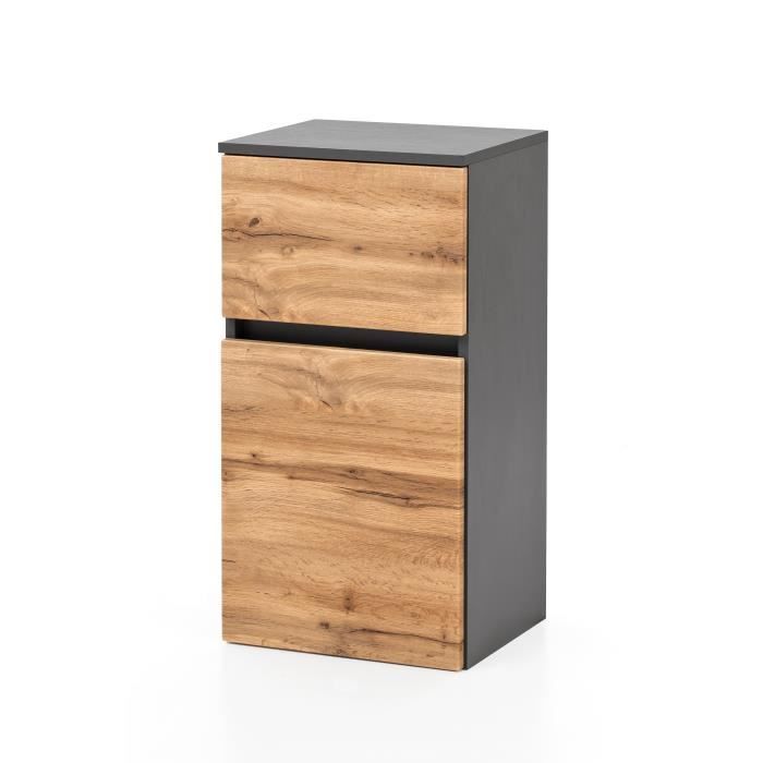 Armoire de salle de bains Kornel en gris graphite équipée dun tiroir dune porte et dune étagère. Peut être fixée ou mur ou i...