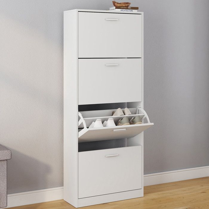 IDMARKET Meuble à chaussures 24 paires KLARK 4 portes blanc IDMARKET Meuble à chaussures 24 paires KLARK 4 portes blanc