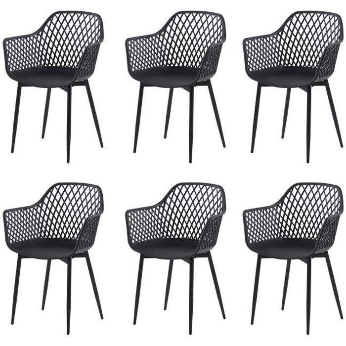 IPOTIUS Lot de 6 Fauteuil Chaises Noir Plastique Scandinave Chaise de Salle à manger