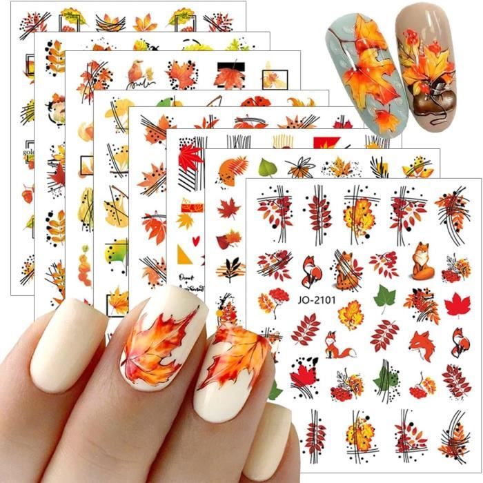 8 feuilles Nail Art Auto Adhesif Stickers a ongles Design Feuille d erable Fleur Decalque de Transfert Manucure DIY Femme Fille Cdiscount Au quotidien