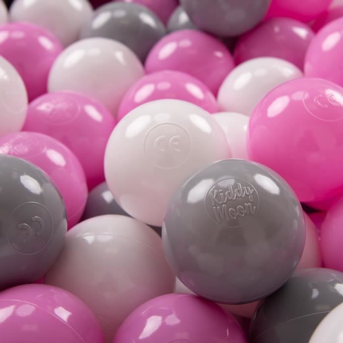 KiddyMoon 700 ∅ 7Cm Balles Colorées Plastique Pour Piscine Enfant Bébé Fabriqué En EU, Gris-Blanc-Rose