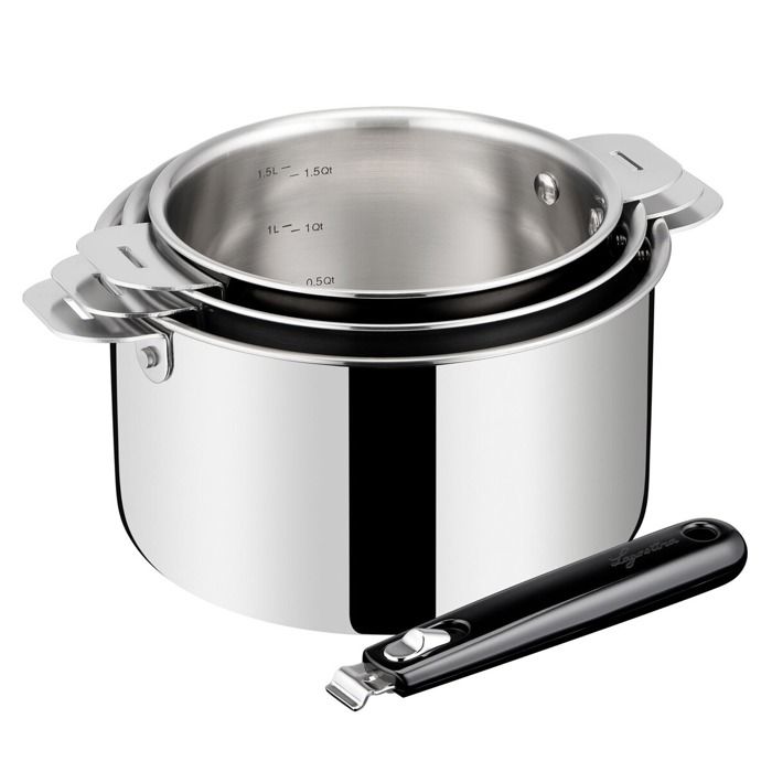 Casseroles - LAGOSTINA - ESPERTA TRIPLY - Lot de 3 pièces - Poignée amovible - Aluminium et inox