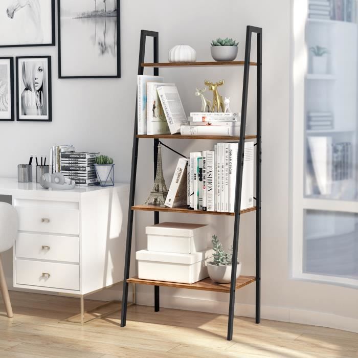 Langria Bibliotheque A 4 Niveaux En Bois Etagere De Rangement