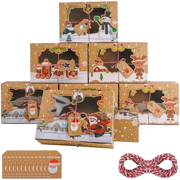 21 x15 x 9 CM Boîtes de Biscuits de Noël,8 Boite Cupcakes avec f Enêtre Transparente en Papier Motifs Festifs Verts et Rouges pour cadeaux de Noël Boite Carton Patisserie 