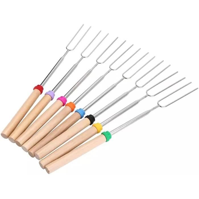 Ajmyonsp Lot De 5 Brochettes à Rôtir à La Guimauve De 86,4 Cm Avec Poignée Rotative Télescopique Plus épaisse Pour Hot-dog, Sac En Toile Pour Feu De Camp, Cheminée, Saucisse, Barbecue
