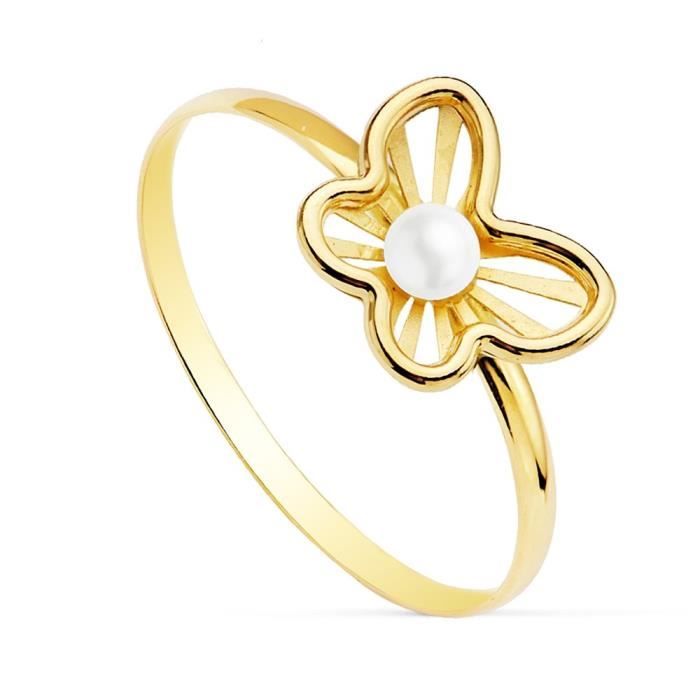 Bague Femme Taille 52 Perle Blanche Imitation Plaqué Or 18K 5 Microns - Marque Dolly-Bijoux - Neuf Avec étiquettes