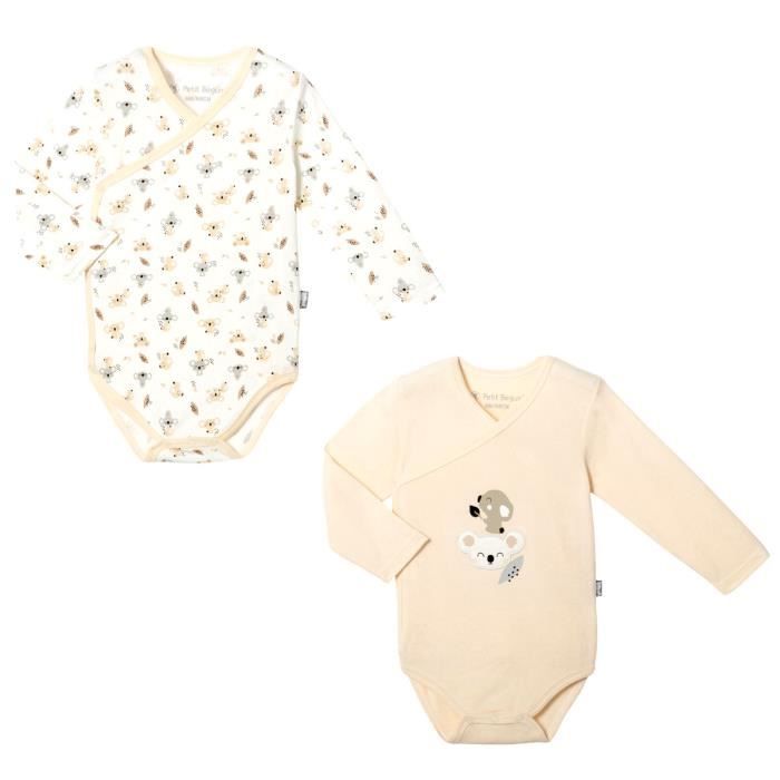 Lot De 2 Bodies Croises Bebe Mixte Manches Longues Kokoa Beige Cdiscount Pret A Porter