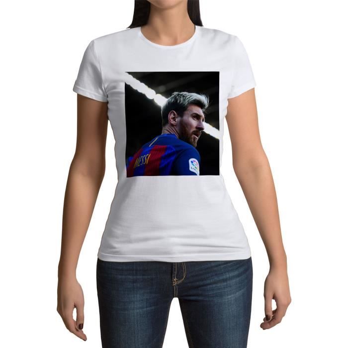 T shirt Femme Col Rond Leo Messi Vue de Derriere Barcelone