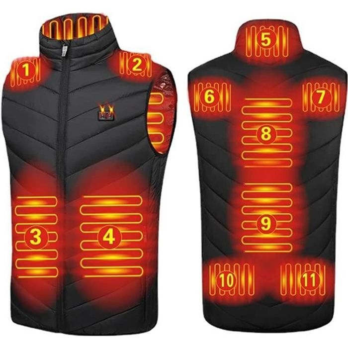 Gilet Chauffant Homme 11 Places Gilet Chauffant USB Double Contrôle Blocage Des Couleurs Manteau