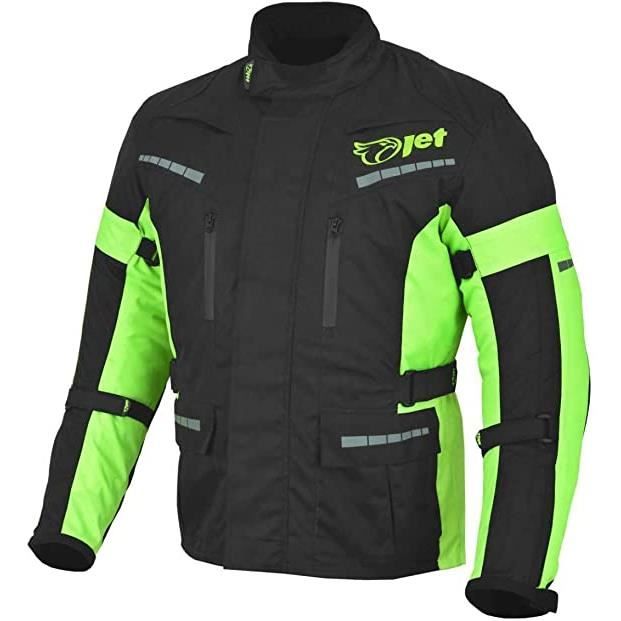 jet blouson veste moto homme imperméable avec armure textile noir fluro (noir)