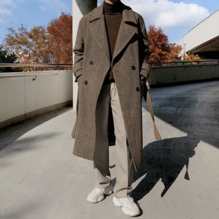 Manteau Longue Ligne Yang Li Pour Homme - Coupe Oversize, Double Boutonnage, Charbon/ Noir - Taille 48/US 38