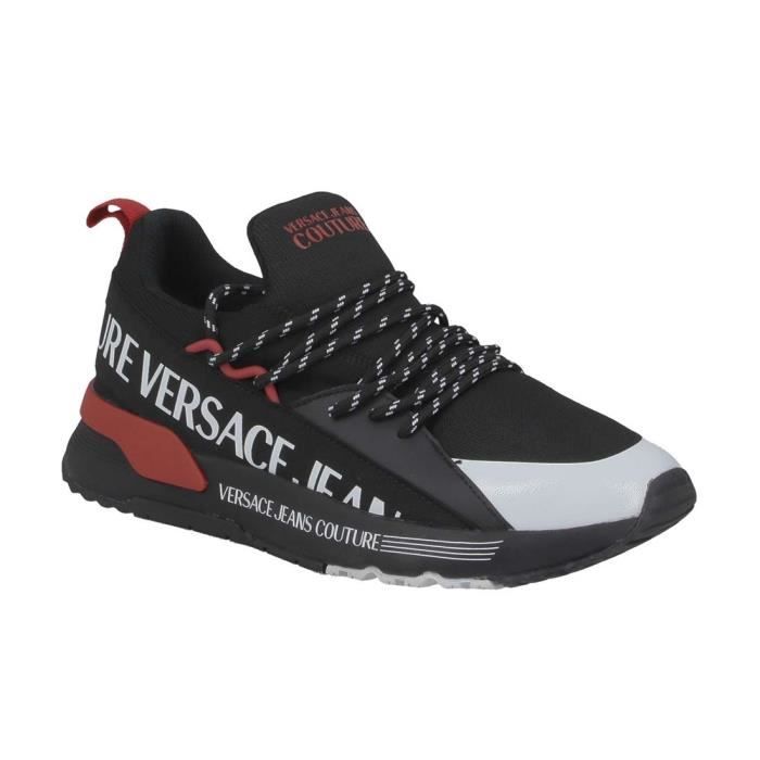 Basket Versace Jeans Couture Dynamic Dis. SA3 en textile noir et rouge.-44