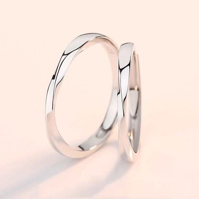 Bague Femme Réglable Argent 925 Avec Zirconium Cubique - Design Corde Torsadée - Boîte Cadeau Incluse