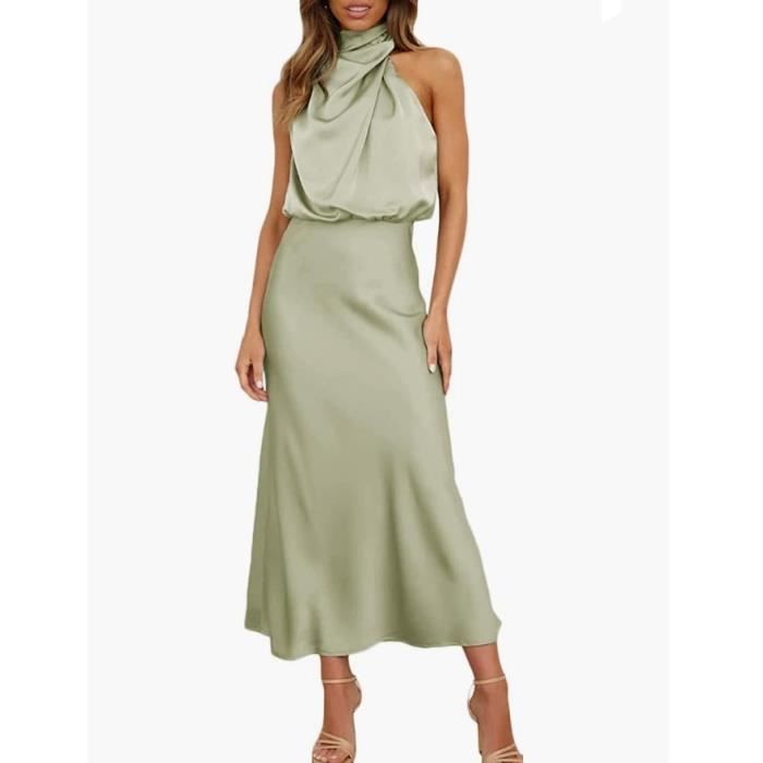 Robe Longue en Satin Fronc?� avec Design Asym?�trie de l'epaule Robe de Cocktail pour Femmes Jupe 