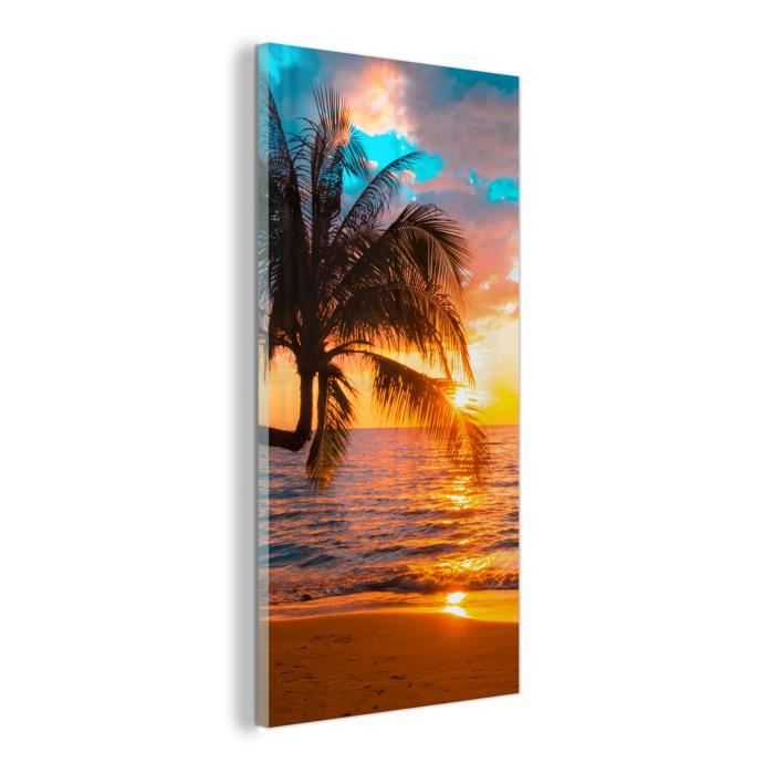 Tableau Toile 70x50cm ARTTOR - Plage Palmier Mer - Décoration Murale Moderne