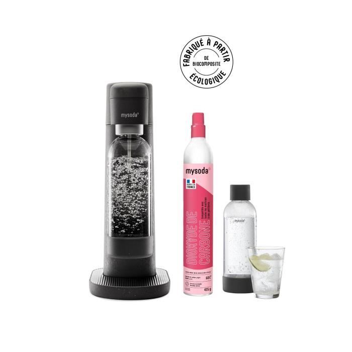 MYSODA Machine à Soda Toby Black, 1 bouteille de 0.5L, 1 bouteille de 1L, 1 cylindre de CO2