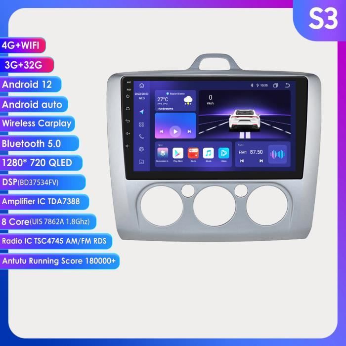 2DIN Android autoradio Lecteur multimédia pour Ford Focus 2 3 Mk2 Mk3 2004-2011 Exi MT Carplay Auto GPS Navigation stéréo 3+32G RDS