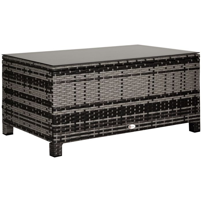 Table basse de jardin - Outsunny - plateau verre trempé 5 mm - max. 70 kg - résine tressé - 85 x 50 x 39 cm - gris