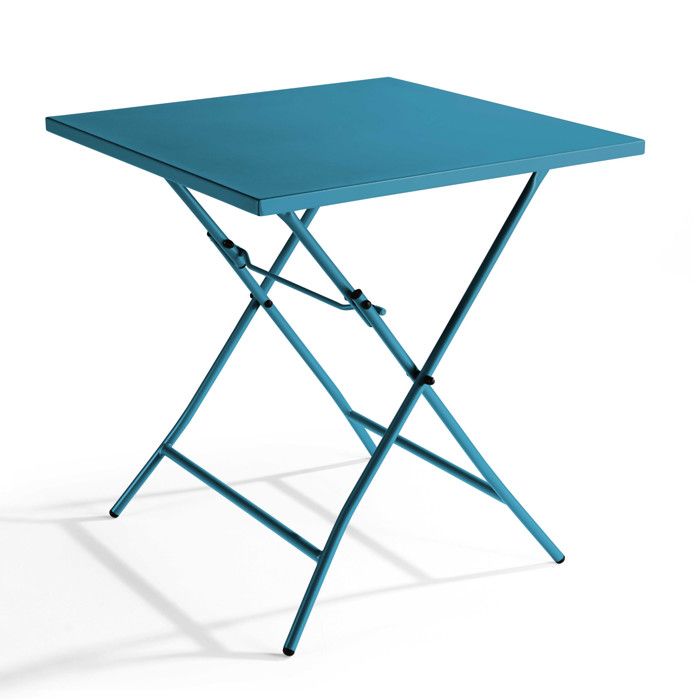 Table de jardin pliante carrée en acier 70 cm 4 places bleu pacific Palavas Oviala