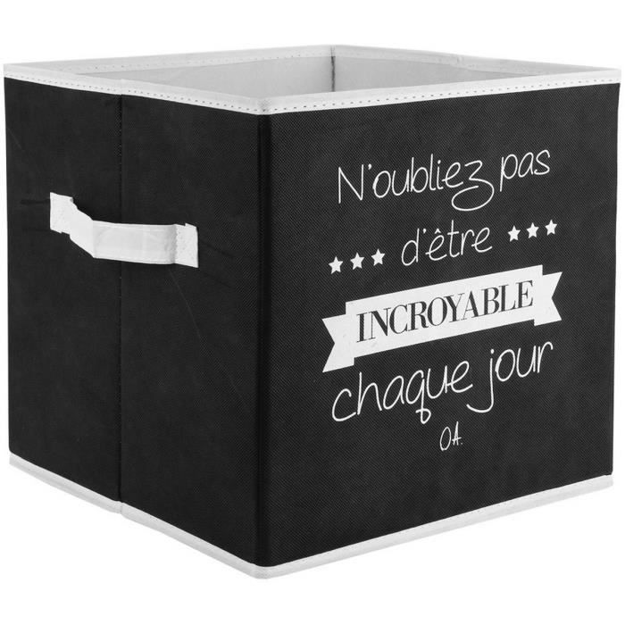 Cube Panier De Rangement Pliable Avec Poignee Deco Citation Incroyable 30x30x30cm Noir Cdiscount Maison