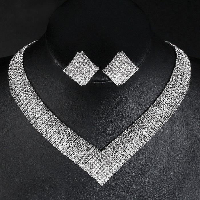 Parure Bijoux Mariage Crystalline Azuria - Collier & Boucles D'Oreilles Demoiselle D'Honneur - Plaqué Or