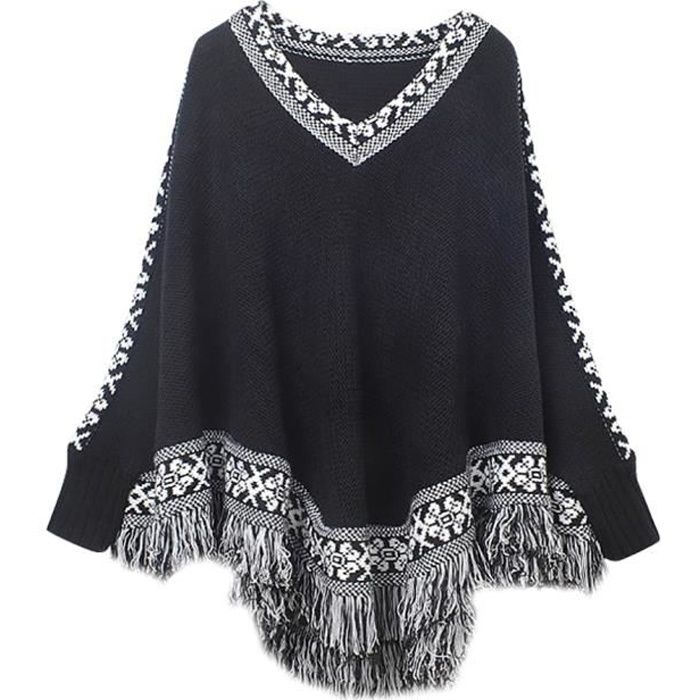 Poncho à Manches Chauve-souris En Laine - Col Montant, Ceinture, Boutons, Pour Femme (couleur Unie)