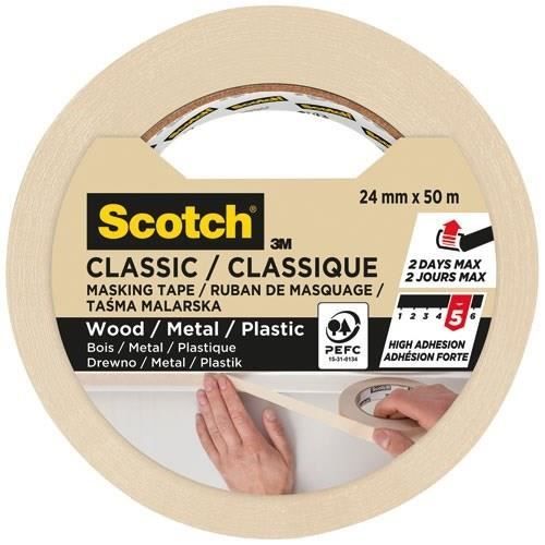 Scotch Ruban de masquage classique - Bois métal plastique - Ligne droite - 24 mm x 50 m