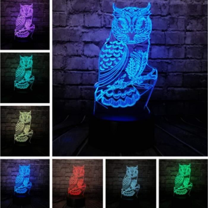 Lampe à illusion 3D en forme de chouette,Veilleuse pour enfants,Lampe  illusion de chevet 16 couleurs,Cadeau d'anniversaire de Noël - Cdiscount  Maison