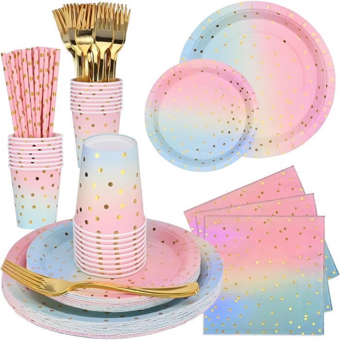 Party Vaisselle, 150 pièces Kit Vaisselles Anniversaire Assiette Dîner