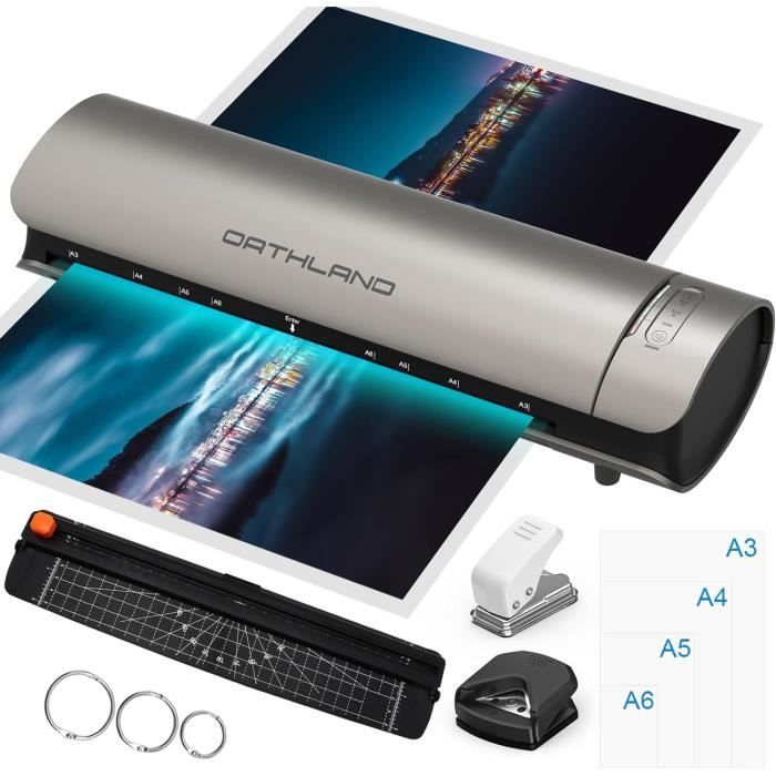 Orthland Plastifieuse A3 avec 30 Feuille Plastifieuse pour A3 A4 A5 A6, 9 in 1 Thermique et 