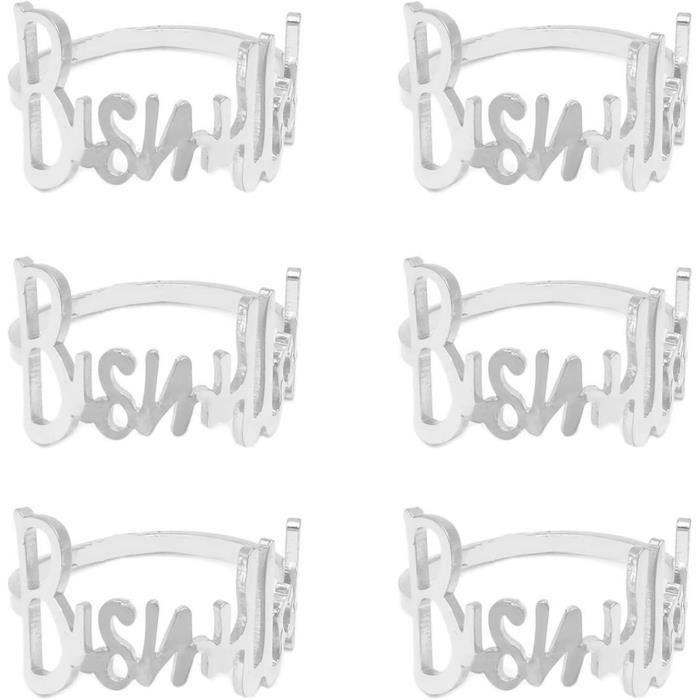 Lot De 6 Ronds De Serviette Bismillah - Alliage Métal Argenté | Décoration De Table Pour Ramadan, Mariage Et Fêtes