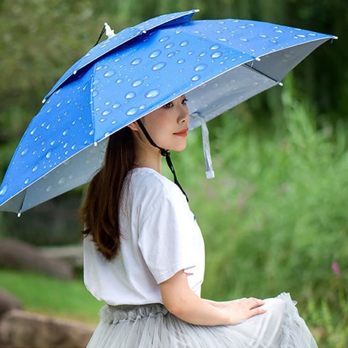 Chapeau parapluie de pêche Chapeaux de Pêche Parapluie Double Pluie Parapluies de Pêche Anti-UV sport gilet Bleu SURENHAP