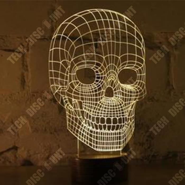 TD® Lampe Bulbing Tête de Mort 3D Lampe Veilleuse Décorative en forme de tête de crâne.