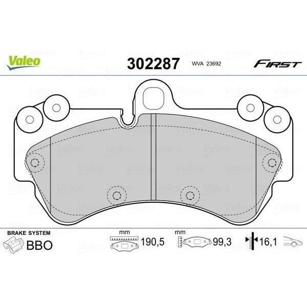Plaquette de frein gamme first Volskwagen touareg11.03>11.06 - VALEO - 302287