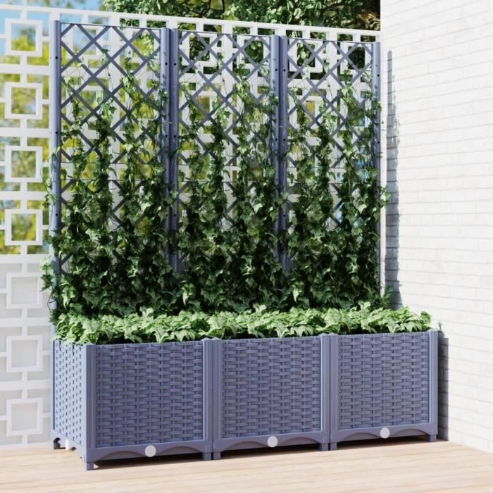 Jardinière Avec Treillis 120x40x136 Cm - En PP Gris Clair Pour Plantes Grimpantes | Balcon, Terrasse, Jardin - 7