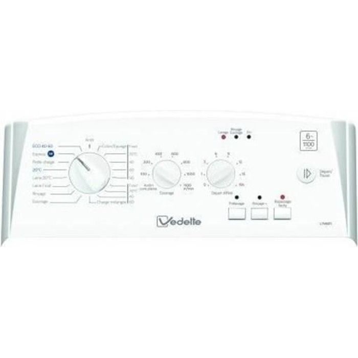 Lave-Linge Top VEDETTE LTV6011 - Chargement par le dessus - 6 kg - 1100 trs/min - Blanc