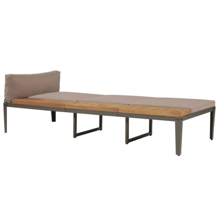 vidaXL Chaise longue avec coussins crème Bois dacacia solide - vue 2