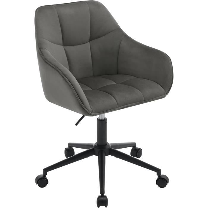 WOLTU Chaise Bureau PivotanteChaise Coiffeuse en VeloursFauteuil Ergonomique RembourréHauteur RéglableGris Foncé+Noir W0ATT0287