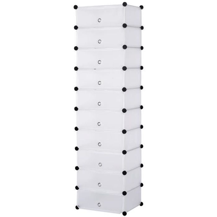 WOLTU Meuble à chaussures en plastique Rangement de chaussures DIY Pliable et Modulable 10 couches 47*37*170CM Blanc WOLTU Meuble à chaussures en plastique Rangement de chaussures DIY Pliable et Modulable 10 couches 47*37*170CM Blanc