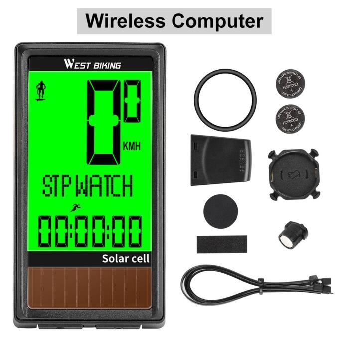 Compteur De Vitesse Vélo Solaire Sans Fil 5 Langues - Odomètre Étanche Ordinateur Vélo Route Et VTT Avec Chronomètre