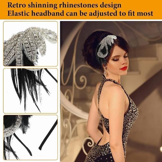 IYOU Serre-tête Gatsby Des Années 1920-1930 Plumes Pièce Tête Cristaux Violets Accessoire De Cheveux Pour Femme