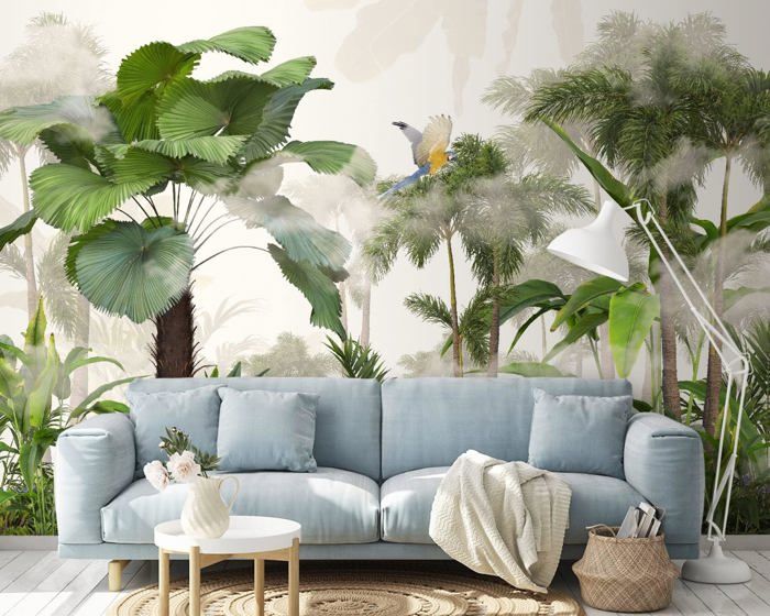Papier Peint Jungle 260x180 cm 3D Jungle Tropiques Palmiers Feuillage ...