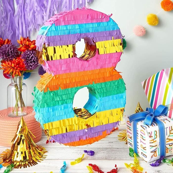 Piñata Chiffre 8 Arc-en-Ciel - 29x16.5x7.5 Cm - Fête D'Anniversaire 8 Ans