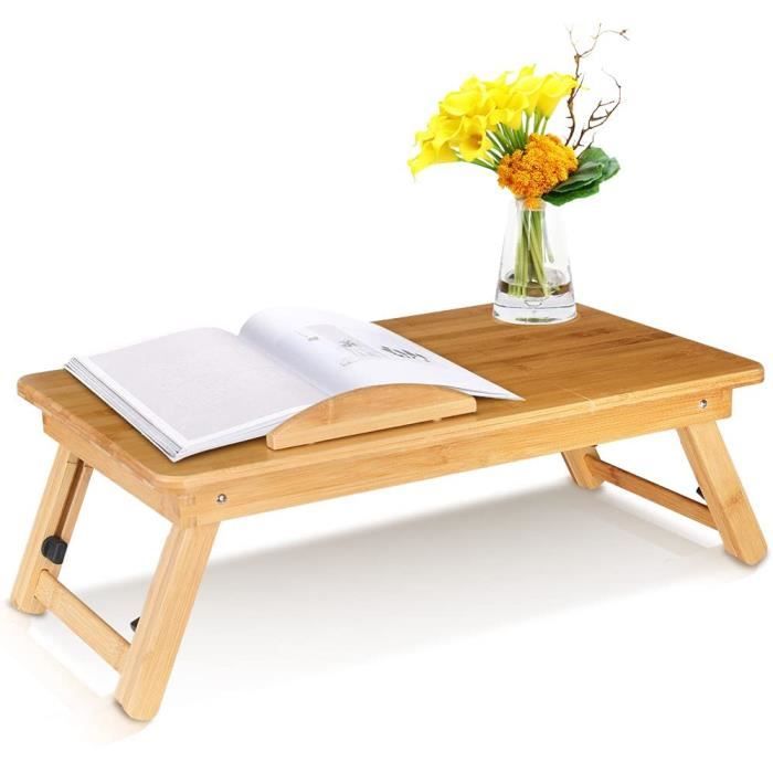 Table de lit pour Ordinateur Portable en Bambou, Table de lit Pliable,  Plateau de lit - Hauteur réglable - avec tiroir - 30 x [327] - Cdiscount  Informatique