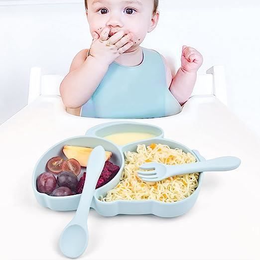 NOCYAN Assiette ventouse pour bébé - Sans BPA - Ventouse antidérapante - 3  compartiments - Assiette bebe - Compatible Lave-vaisselle et micro-onde  (BLEU) : : Bébé et Puériculture