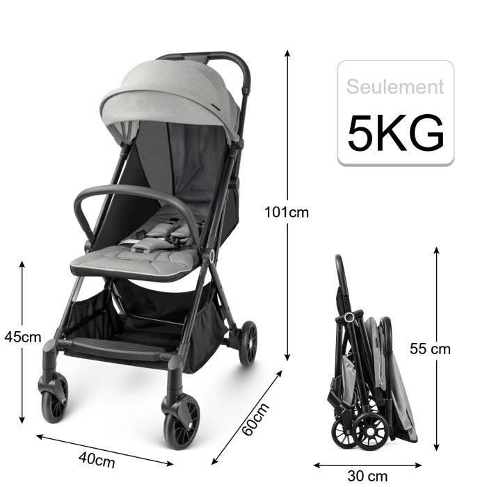 Besrey Poussette Canne Pliable de Voyage avec Position Couchée, Inclinable,  Légère, Compacte Gris - Cdiscount Puériculture & Eveil bébé